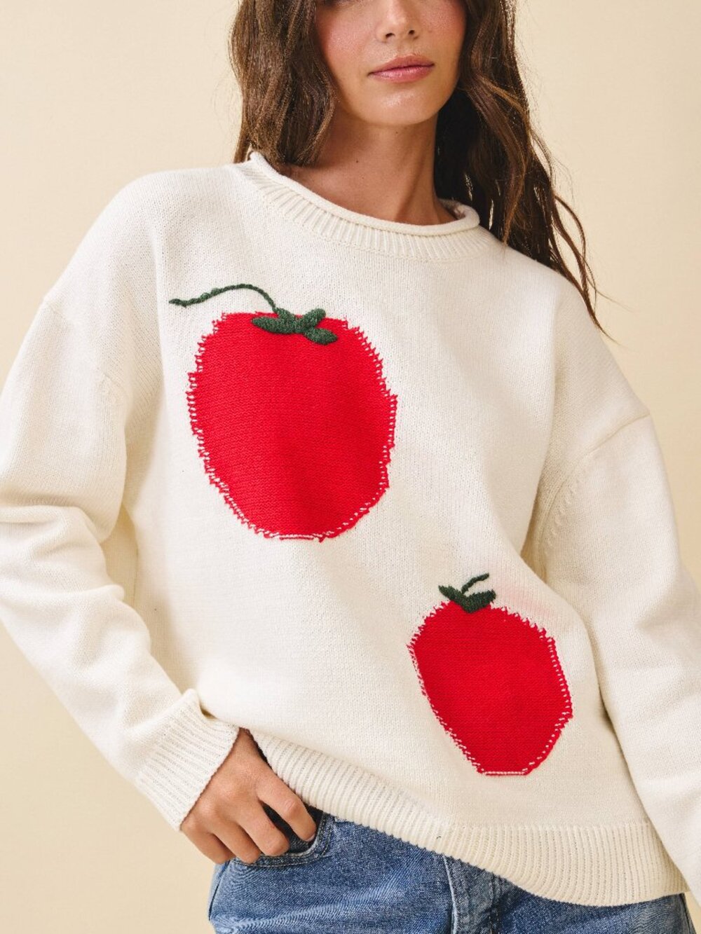 Tomato Italian Summer Roll Neck Sweater Ivory NWT